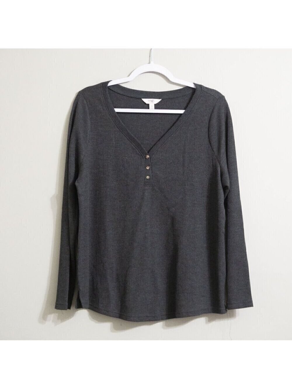 Time and Tru Gray Waffle Knit Long Sleeve Tee